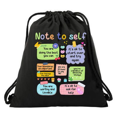 Mental Health Awareness Note To Self Positive Matters Drawstring Bag