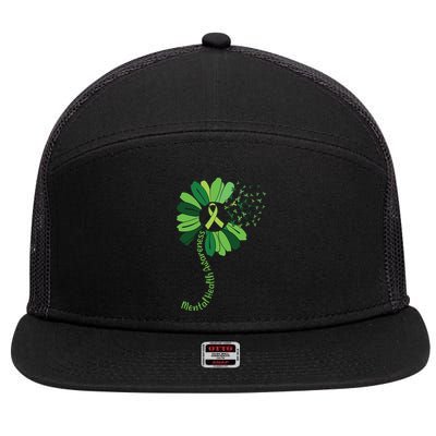 Mental Health Awareness Sunflower 7 Panel Mesh Trucker Snapback Hat