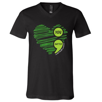 Mental Health Awareness Heart Wear Green For Mental Health V-Neck T-Shirt