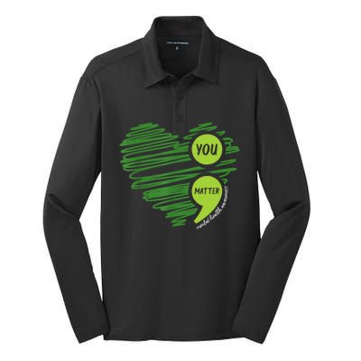 Mental Health Awareness Heart Wear Green For Mental Health Silk Touch Performance Long Sleeve Polo