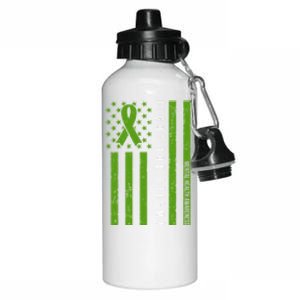 Mental Health Awareness Green Ribbon Support Love Usa Flag Cute Gift Aluminum Water Bottle