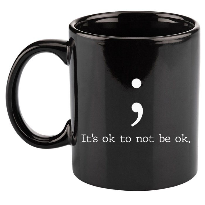 Mental Health Awareness Semicolon 11oz C Handle Ceramic Mug