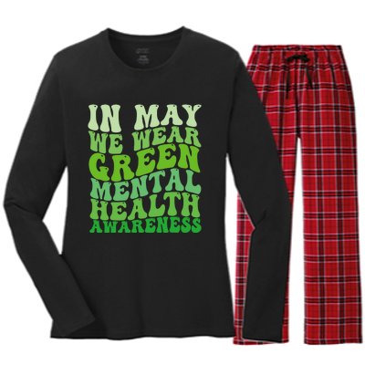 Mental Health Awareness In May We Wear Green Mental Health Women's Long Sleeve Flannel Pajama Set 