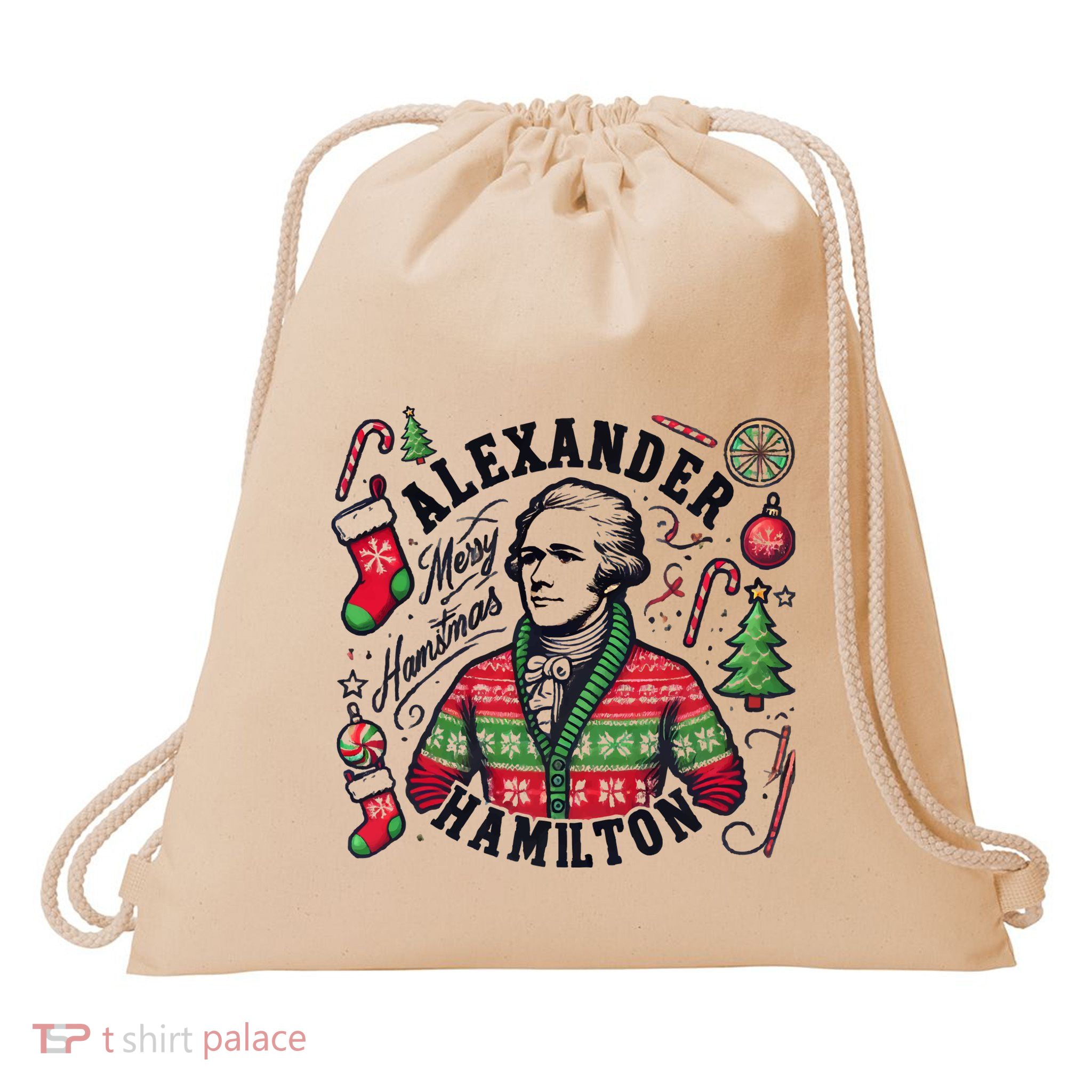 Merry Hamistmas Alexander Hamilton Ugly Christmas Sweater Merry Xmas Funny Drawstring Bag