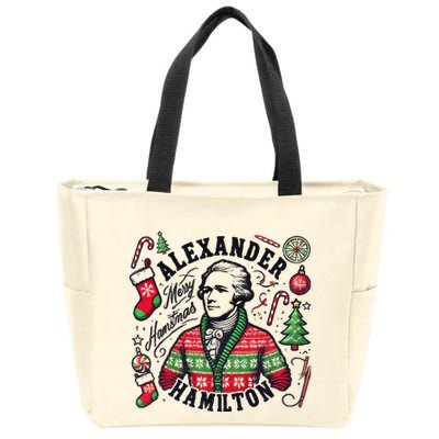 Merry Hamistmas Alexander Hamilton Ugly Christmas Sweater Merry Xmas Funny Zip Tote Bag