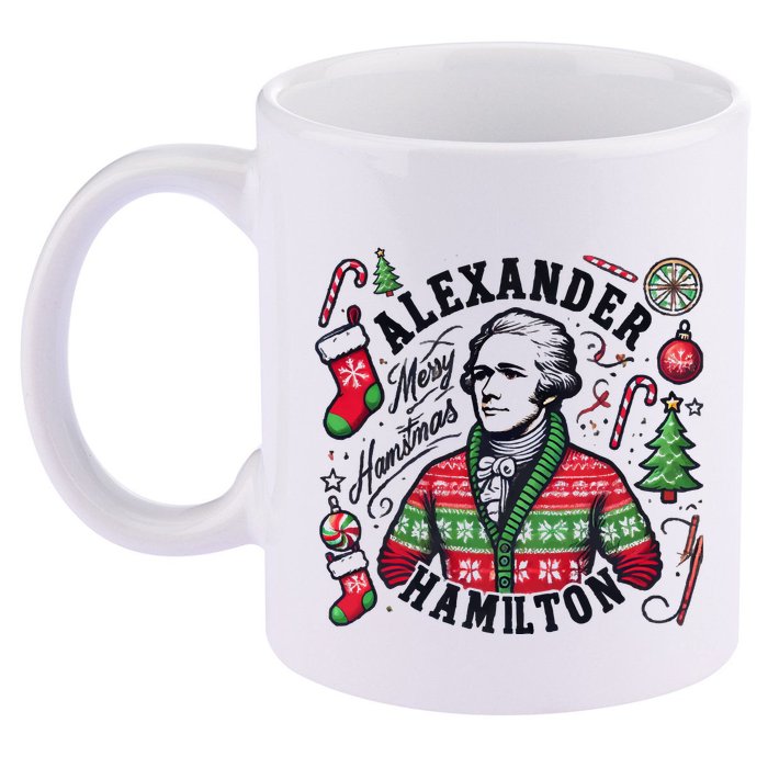 Merry Hamistmas Alexander Hamilton Ugly Christmas Sweater Merry Xmas Funny 11oz C Handle Ceramic Mug