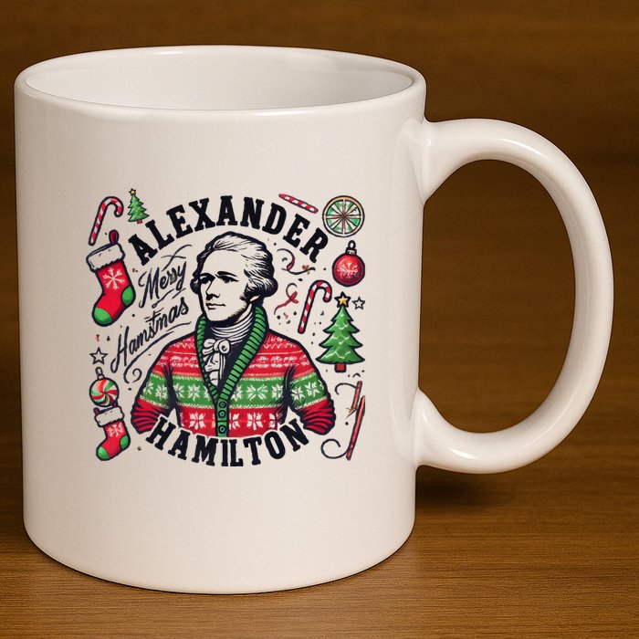 Merry Hamistmas Alexander Hamilton Ugly Christmas Sweater Merry Xmas Funny 11oz C Handle Ceramic Mug