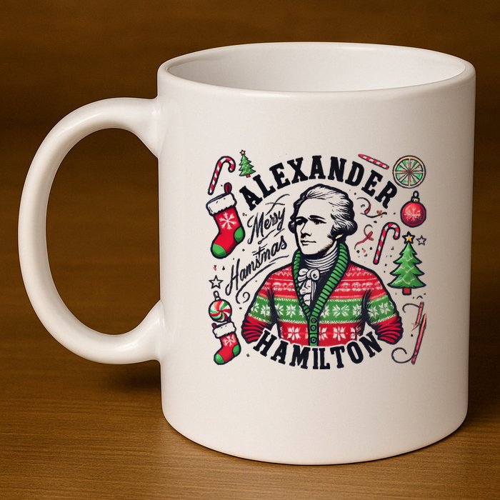Merry Hamistmas Alexander Hamilton Ugly Christmas Sweater Merry Xmas Funny 11oz C Handle Ceramic Mug