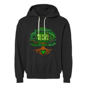 Mental Health Awareness Tree Grreen Ribbon Garment-Dyed Fleece Hoodie