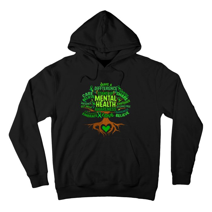 Mental Health Awareness Tree Grreen Ribbon Hoodie