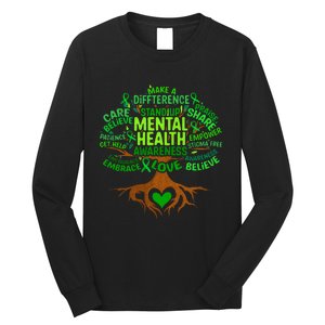 Mental Health Awareness Tree Grreen Ribbon Long Sleeve Shirt