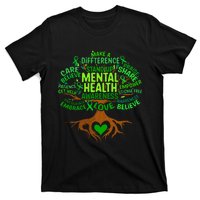 Mental Health Awareness Tree Grreen Ribbon T-Shirt