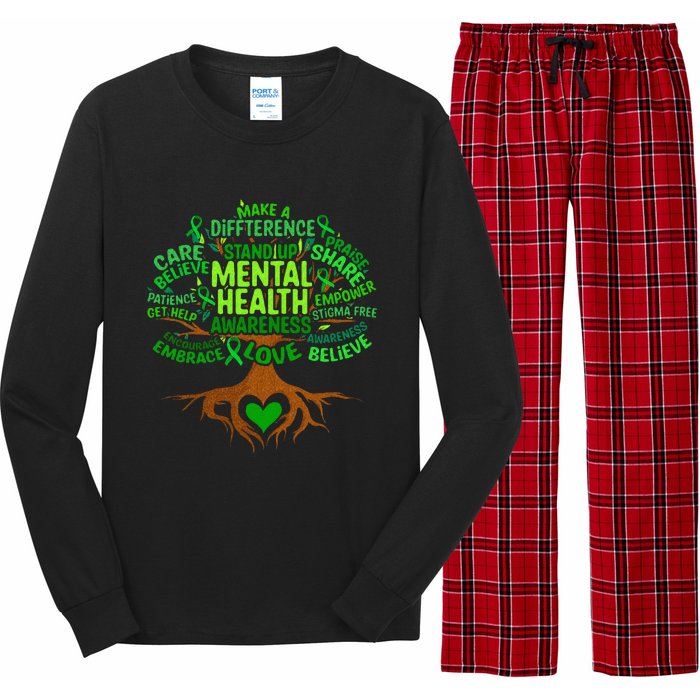 Mental Health Awareness Tree Grreen Ribbon Long Sleeve Pajama Set