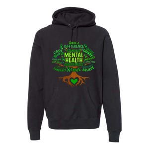 Mental Health Awareness Tree Grreen Ribbon Premium Hoodie