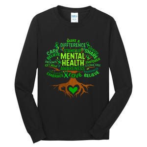 Mental Health Awareness Tree Grreen Ribbon Tall Long Sleeve T-Shirt