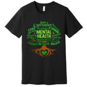 Mental Health Awareness Tree Grreen Ribbon Premium T-Shirt