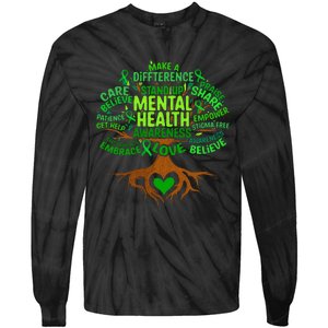 Mental Health Awareness Tree Grreen Ribbon Tie-Dye Long Sleeve Shirt