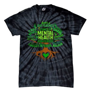 Mental Health Awareness Tree Grreen Ribbon Tie-Dye T-Shirt