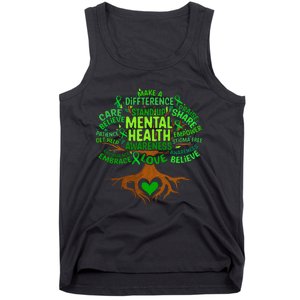 Mental Health Awareness Tree Grreen Ribbon Tank Top