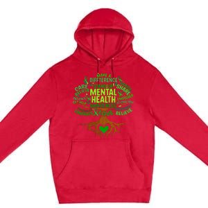 Mental Health Awareness Tree Grreen Ribbon Premium Pullover Hoodie