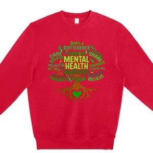 Mental Health Awareness Tree Grreen Ribbon Premium Crewneck Sweatshirt