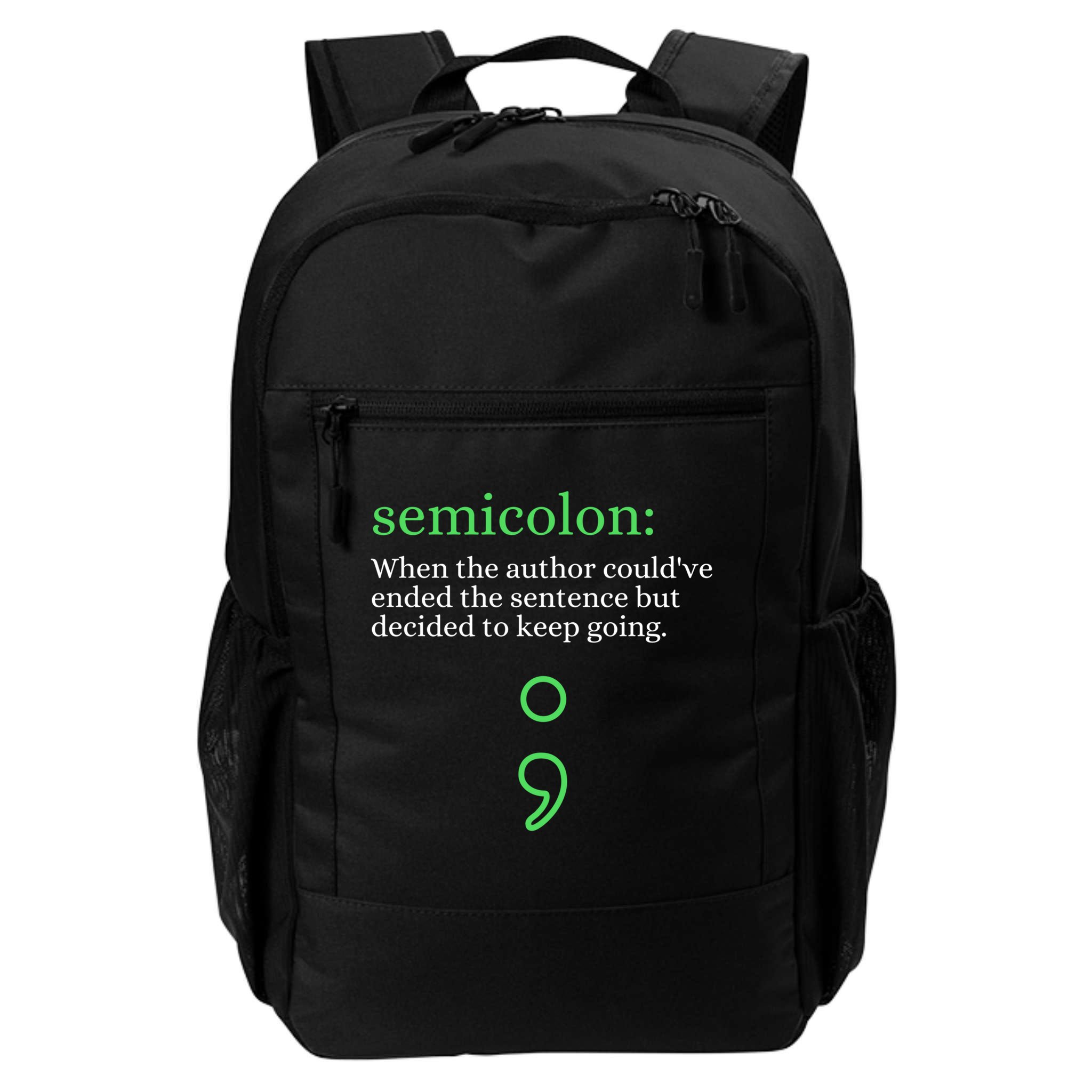 Mental Health Awareness Month Semicolon Definition Green Funny Gift Backpack