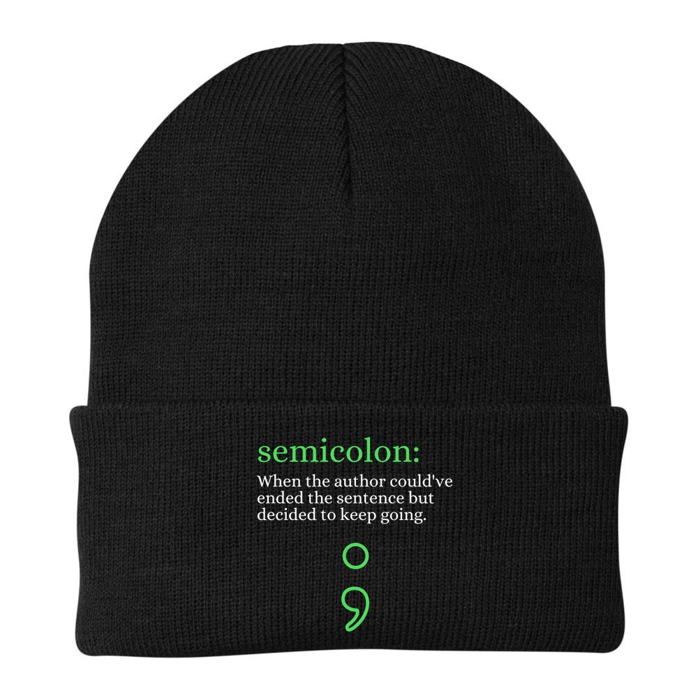 Mental Health Awareness Month Semicolon Definition Green Funny Gift Beanie