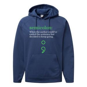 Mental Health Awareness Month Semicolon Definition Green Funny Gift Performance Fleece Hoodie