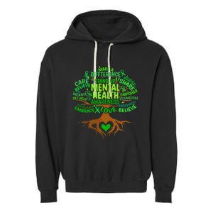 Mental Health Awareness Tree Drawing Word Garment-Dyed Fleece Hoodie