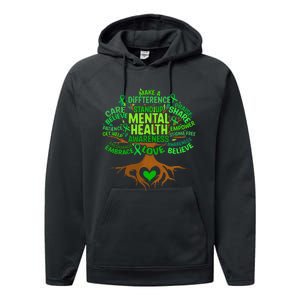 Mental Health Awareness Tree Drawing Word Performance Fleece Hoodie