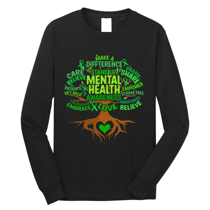 Mental Health Awareness Tree Drawing Word Long Sleeve Shirt