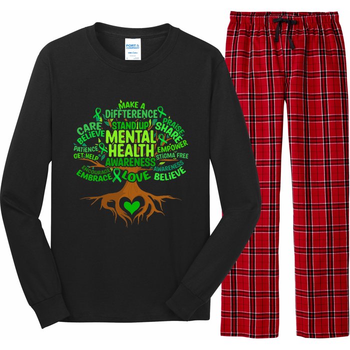 Mental Health Awareness Tree Drawing Word Long Sleeve Pajama Set