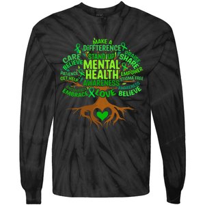 Mental Health Awareness Tree Drawing Word Tie-Dye Long Sleeve Shirt