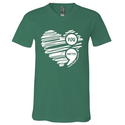 Mental Health Awareness Heart Wear Green Fortal Health V-Neck T-Shirt