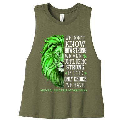 Mental Health Awareness We Wear Green Mh Ribbon Lion Women's Racerback Cropped Tank