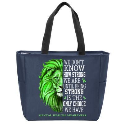 Mental Health Awareness We Wear Green Mh Ribbon Lion Zip Tote Bag