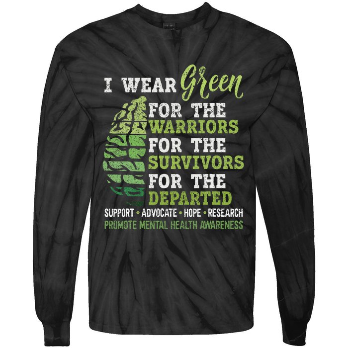 Mental Health Awareness Matters Support I Wear Green Tie-Dye Long Sleeve Shirt