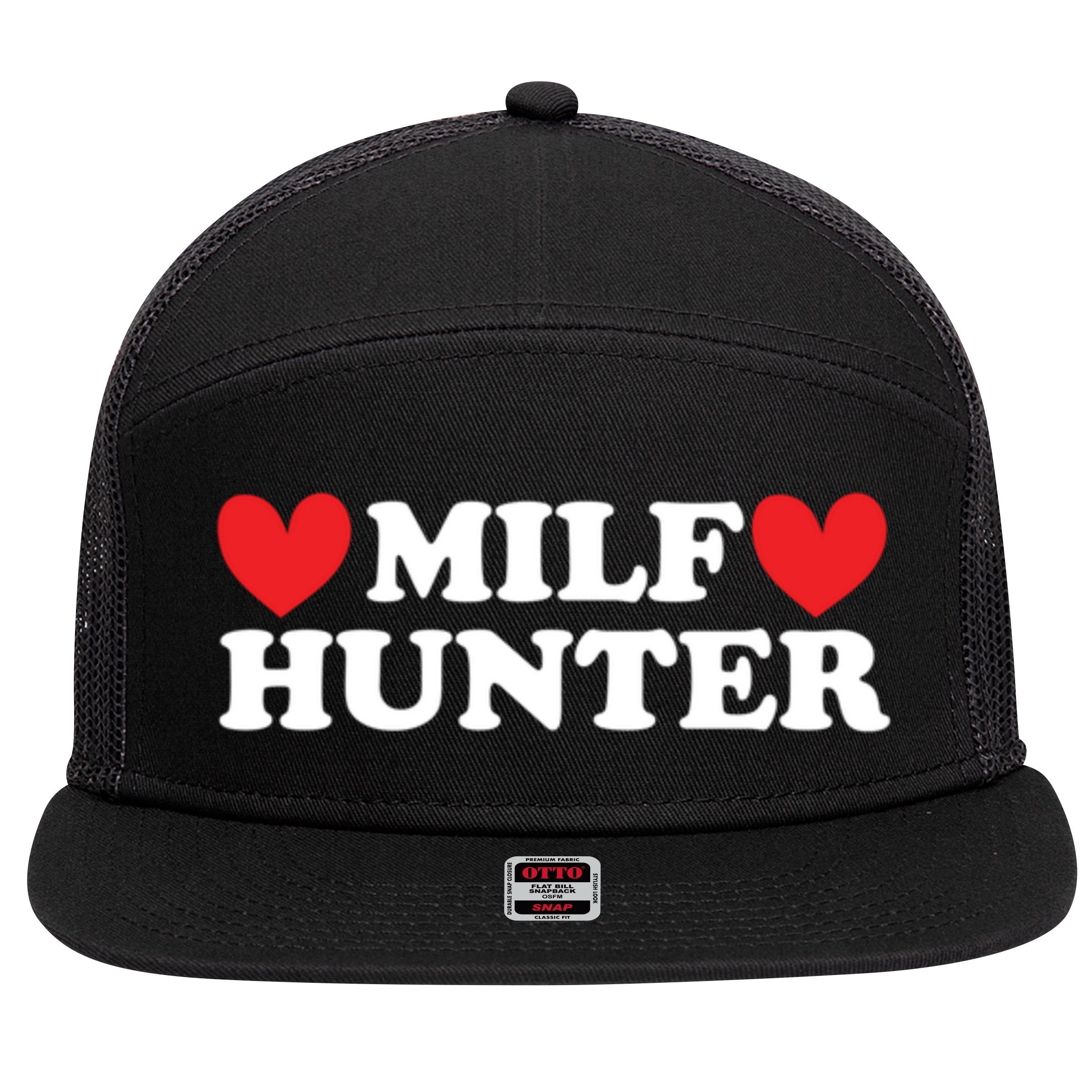 Milf Hunter A Funny Milf Lover 7 Panel Mesh Trucker Snapback Hat