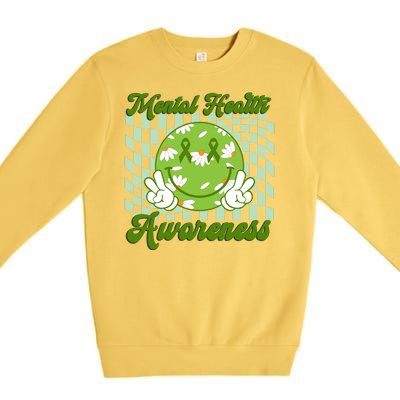 Mental Health Awareness Smile Face Groovy Premium Crewneck Sweatshirt