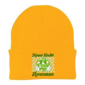 Mental Health Awareness Smile Face Groovy Knit Cap Winter Beanie