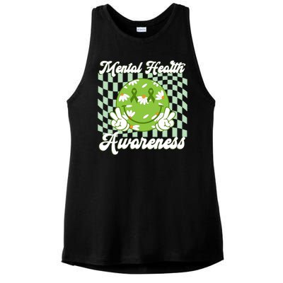 Mental Health Awareness Smile Face Groovy Ladies PosiCharge Tri-Blend Wicking Tank