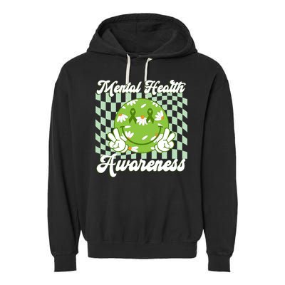 Mental Health Awareness Smile Face Groovy Garment-Dyed Fleece Hoodie