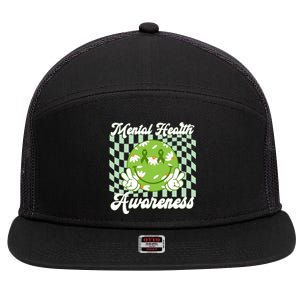 Mental Health Awareness Smile Face Groovy 7 Panel Mesh Trucker Snapback Hat