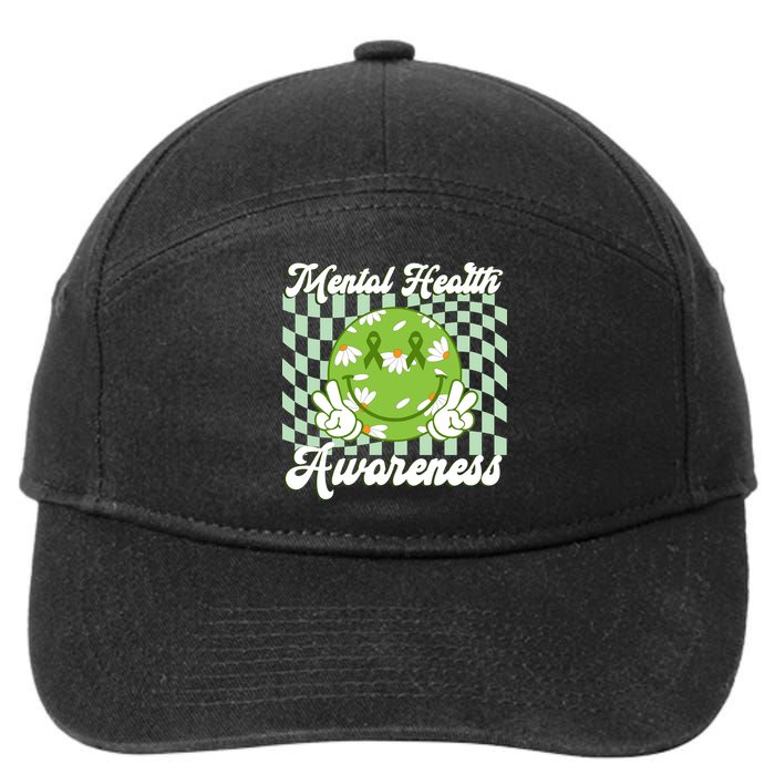 Mental Health Awareness Smile Face Groovy 7-Panel Snapback Hat