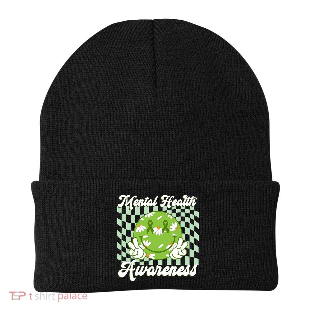 Mental Health Awareness Smile Face Groovy Beanie