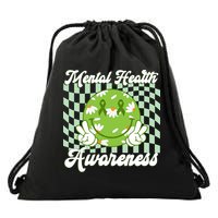 Mental Health Awareness Smile Face Groovy Drawstring Bag