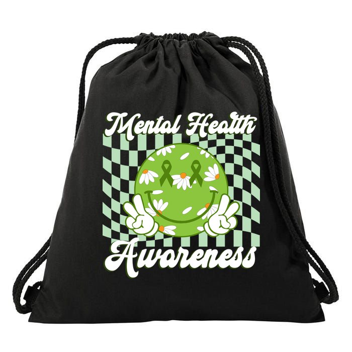 Mental Health Awareness Smile Face Groovy Drawstring Bag