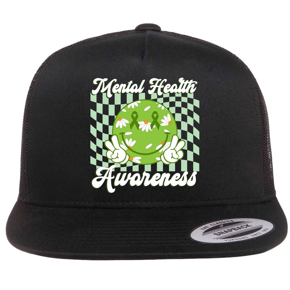 Mental Health Awareness Smile Face Groovy Flat Bill Trucker Hat