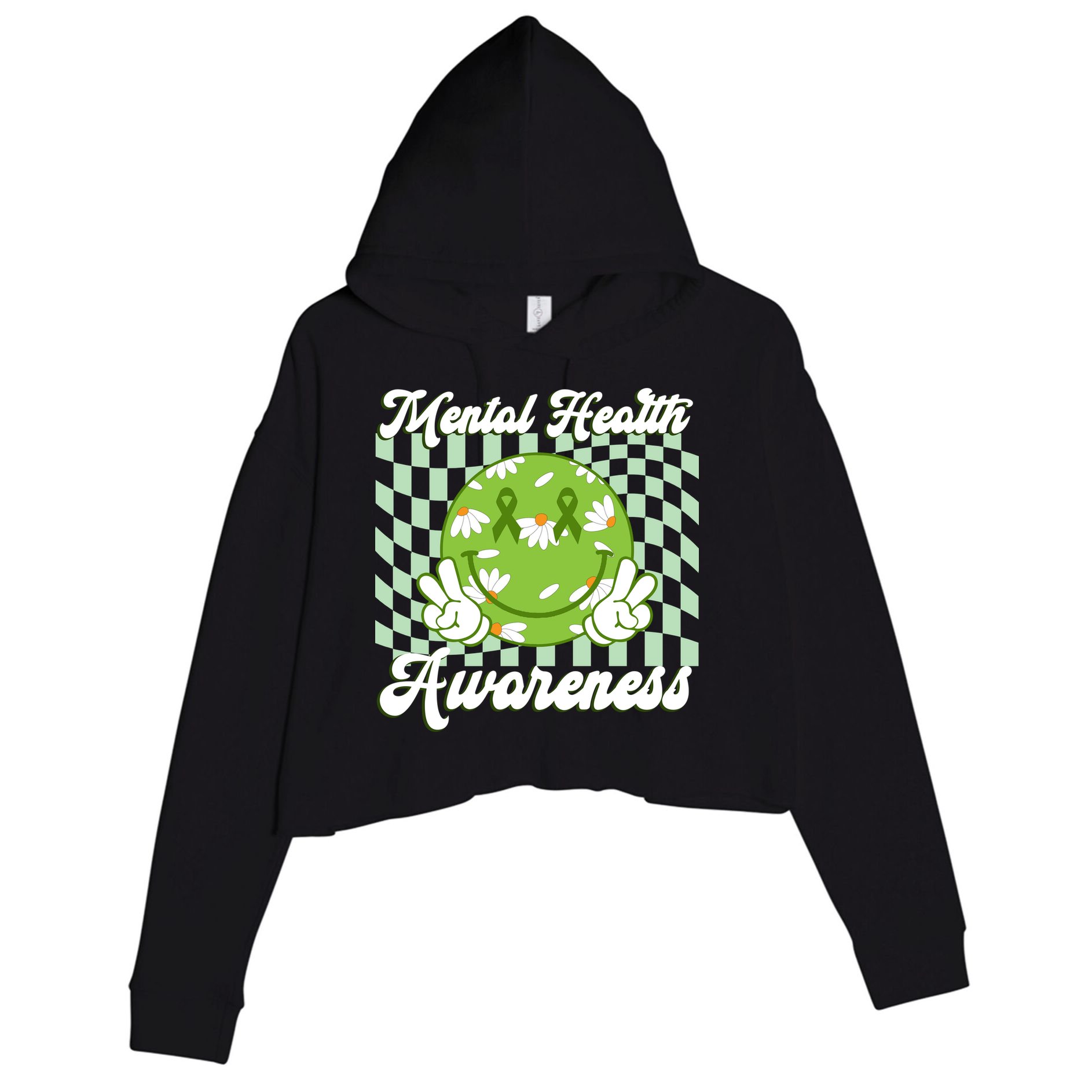 Mental Health Awareness Smile Face Groovy Crop Fleece Hoodie