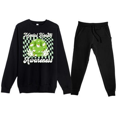 Mental Health Awareness Smile Face Groovy Premium Crewneck Sweatsuit Set